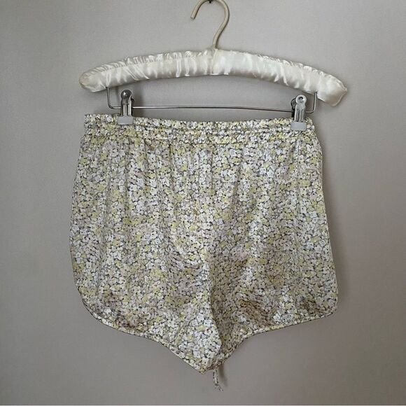 Jason Wu Pajama Shorts Lace Trim Satin Runner Stretch Yellow Floral Comfy Cute - Picture 6 of 11